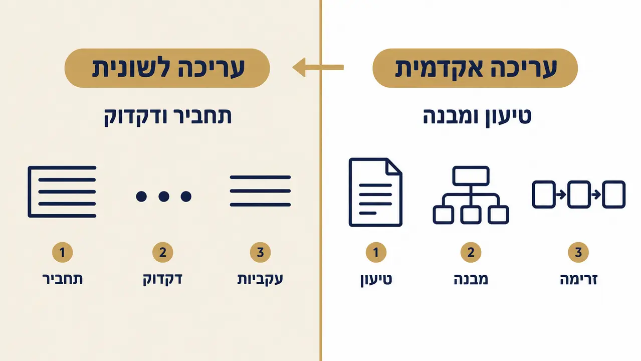 עריכה אקדמית מול עריכה לשונית